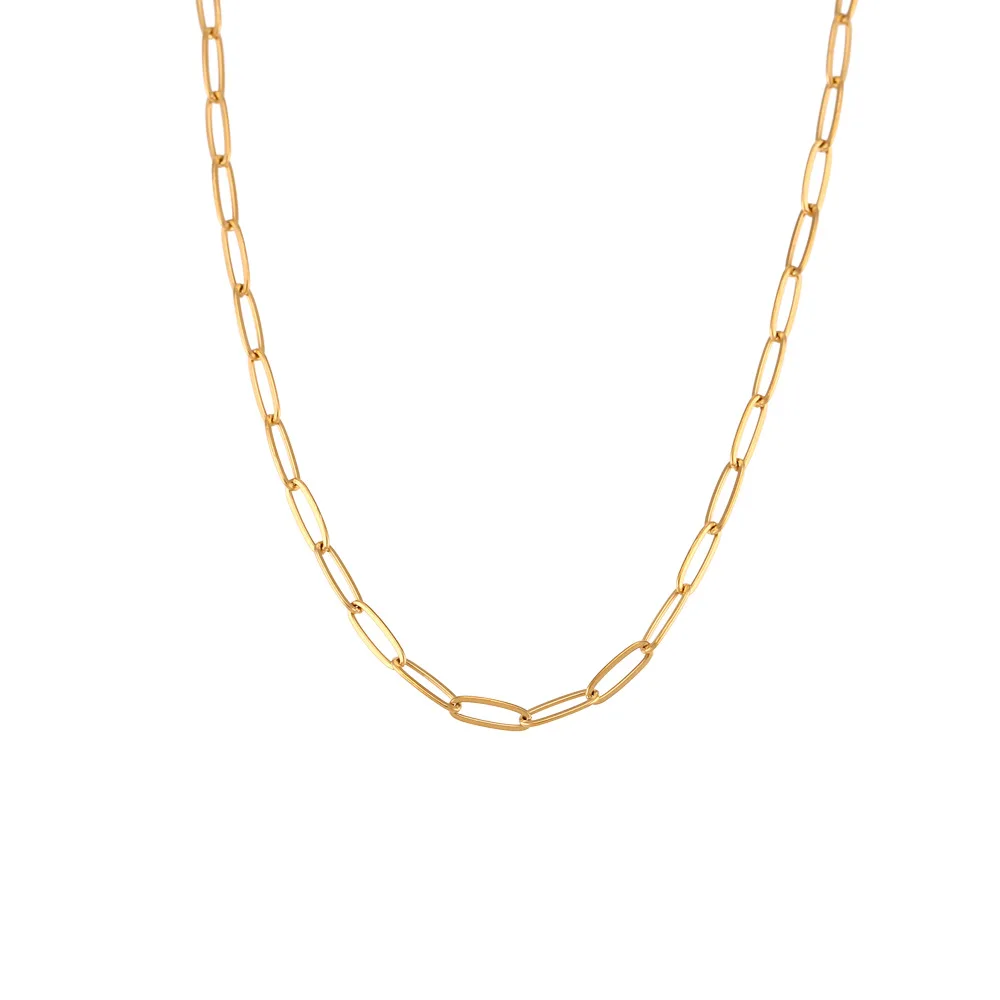 Effortless Elegance Gold Plated Paperclip Chain Choker Necklace Minimalist Trendy 316L Stainless Steel Jewelry