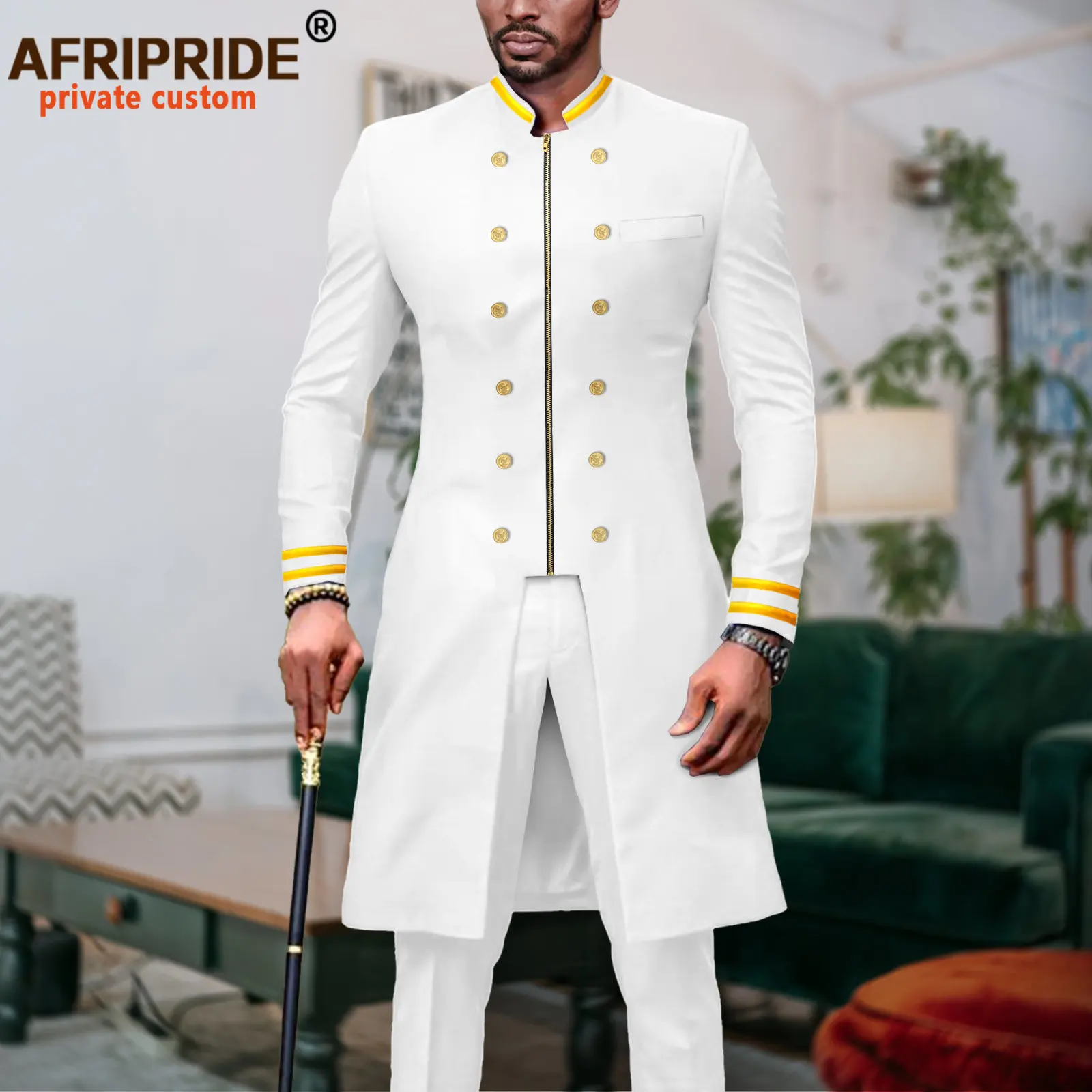 African Suits for Men Double Breasted Zip Blazer and Pants 2 Piece Set Formal Outfits Dashiki Attire for Party Wedding A2316063