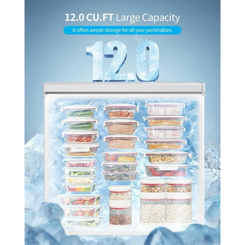 TABU 12.0 Cubic Feet Chest Freezer, Large Deep Freezer with 7 Level Adjustable Thermostat, Top-Opening Freestanding Freezer