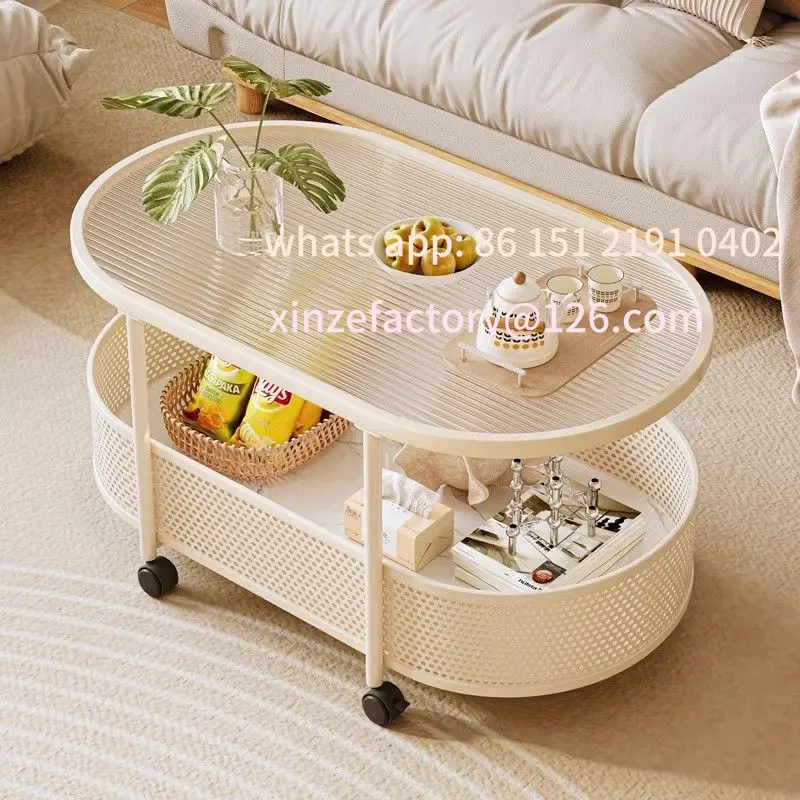 

Customizable Cream Wind Side Table Movable Simple Modern Snack Cart