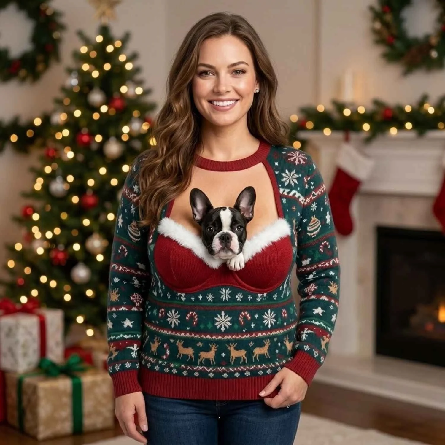 2026 New Christmas Bulldog Festival Funny Imitation Ugly Sweater Fun Party Hoodie Autumn/Winter Top Casual Men Family Matching