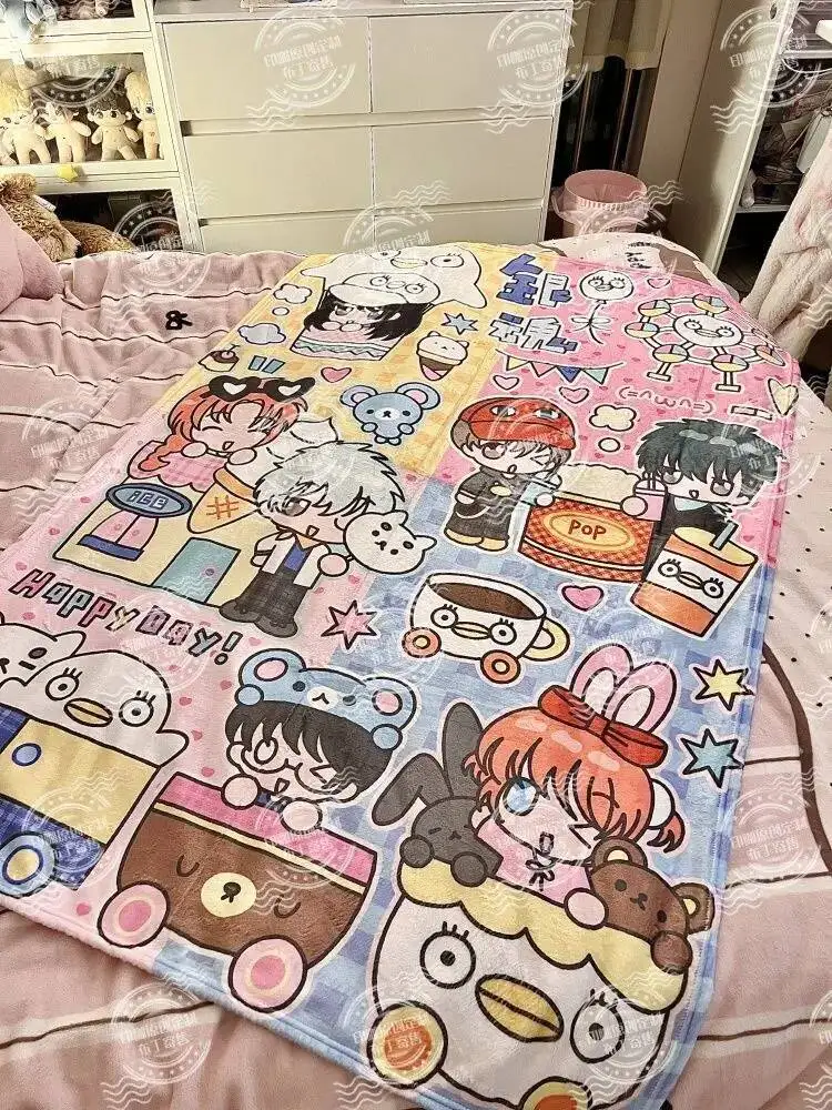 

Anime GAME Game Gintama Cartoon Anime Flannel Blanket Throw Home Sofa Lunch Break Children Student Blankets Nap Gifts 100X150cm