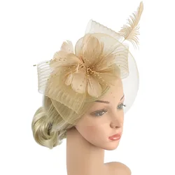 Women Ascot Fascinator Hat Feather Flower Mesh Hair Clip Kentucky Derby Photography Headwear Cocktail Tea Party Hair Accessor