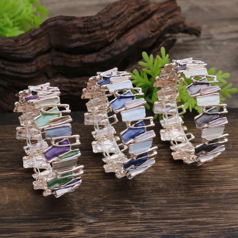 

Vintage Irregular Geometry Multicolor Natural Handmade Elastic Women's Bangle Bohemian Colored Retro Hand Ring Jewelry Gifts