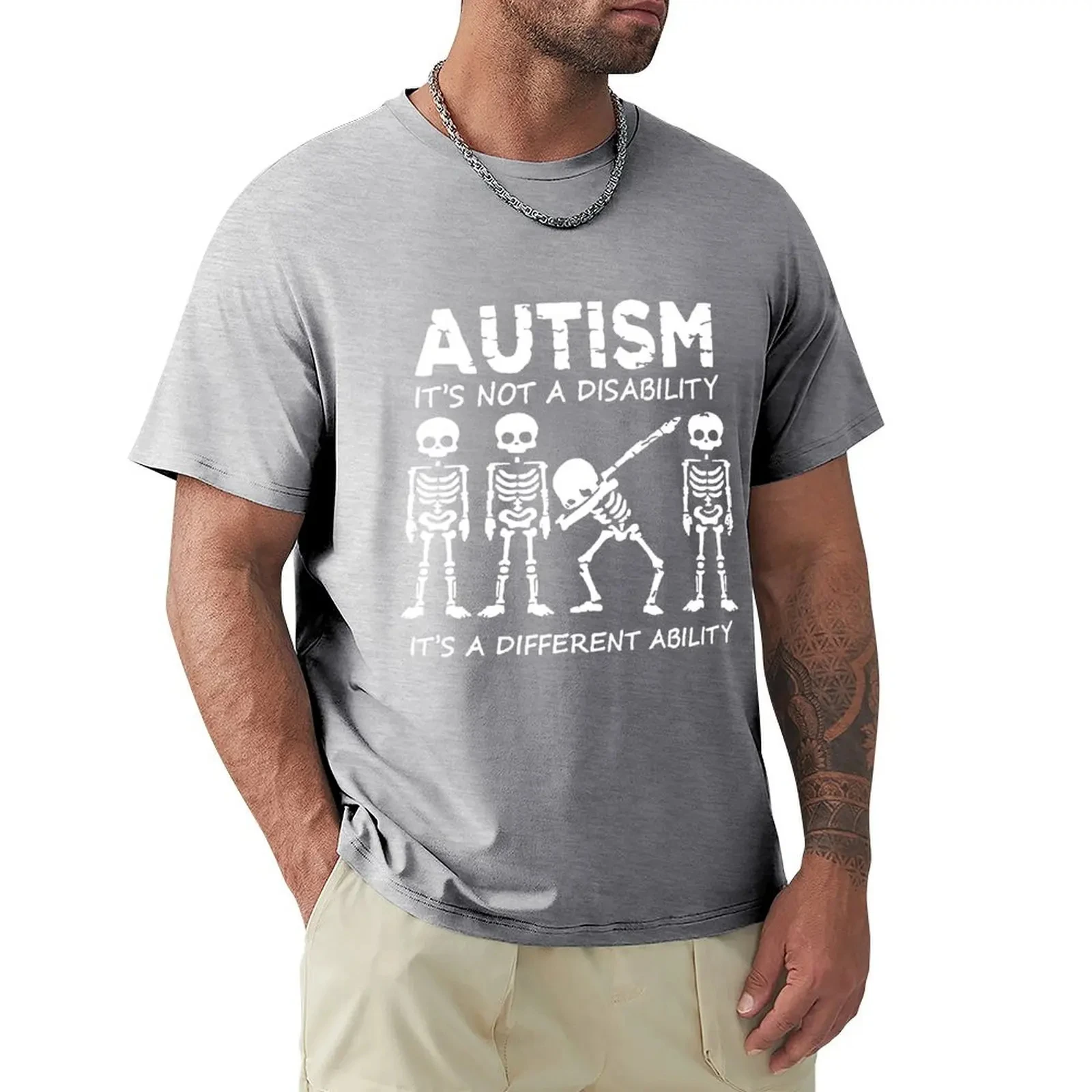 Skeleton Autism It\'s Not A Disability It\'s A Different Ability T Shirt Harajuku Short Sleeve T-shirt 100% Cotton Graphics Tshirt