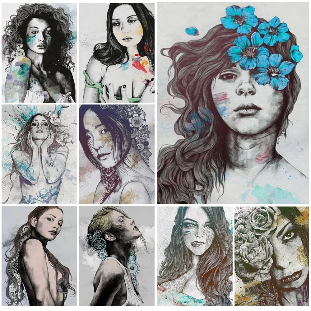 Modern Woman Girl Pure Drawings Abstract Manuscript Wall Art Canvas Painting Home Decor Wall Pictures For Living Room Unframed