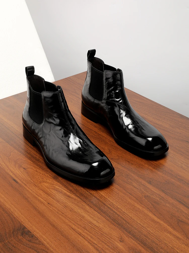 Autumn and Winter New Men's High-end Chelsea Boots, Leather Velvet Short Boots Fashionable Handmade Men's Shoes
