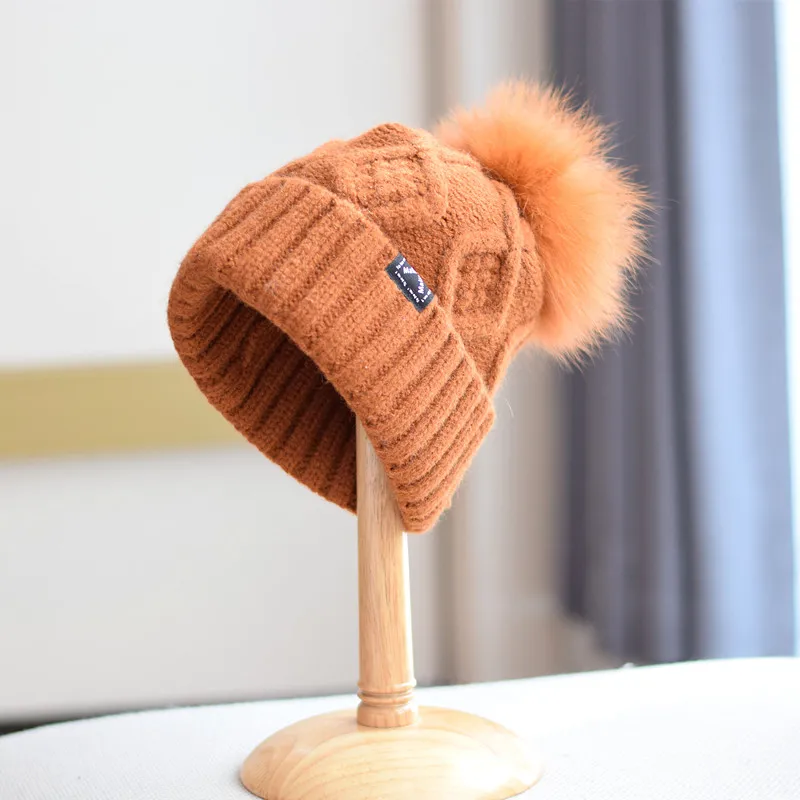 Hat Pompom Real Fur Winter Women Wool Knit Beanie Autumn Warm Skiing Accessory For Sports Outdoors