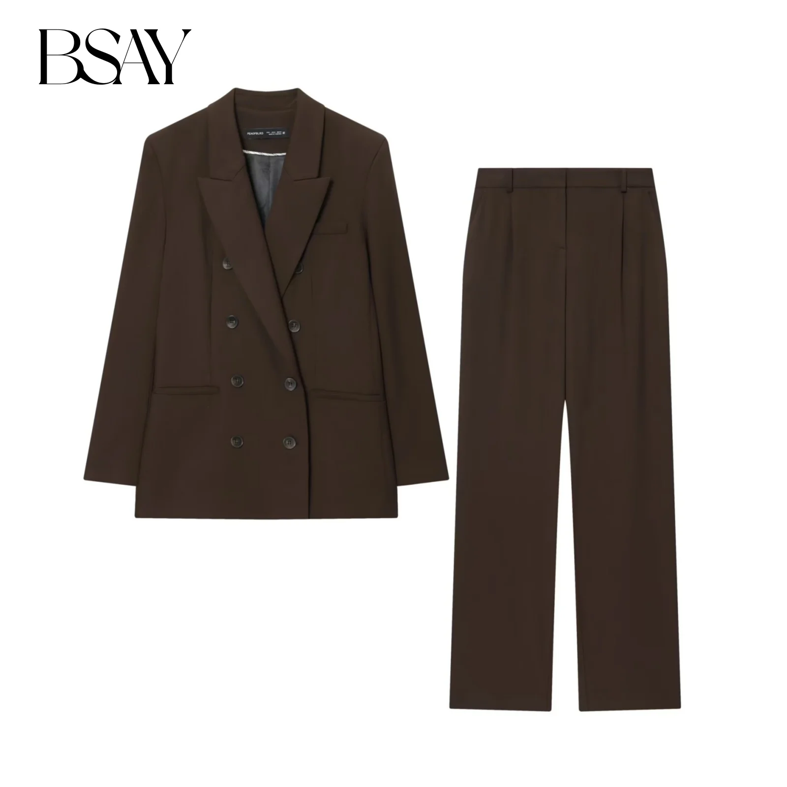 BSAY Hosen-Set, 2-teiliger Anzug, Damenbekleidung, 2025 Herbst, neue schicke Büro-Schulter-gepolsterte Anzugjacke oder plissierte Hose mit weitem Bein vorne