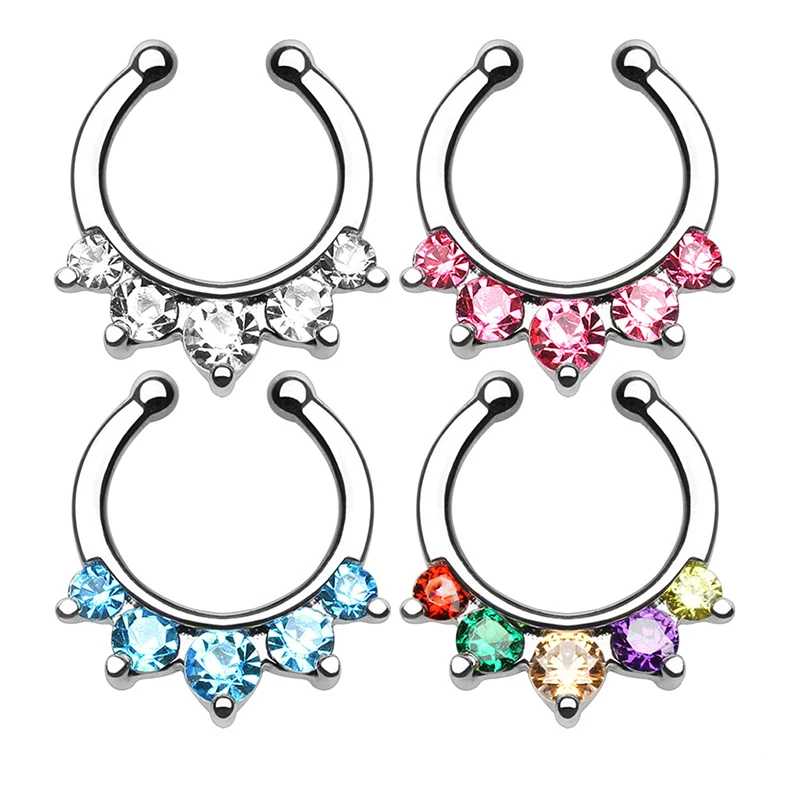 1pc 16g Crystal Septum Nose Piercing Clicker for Women Men Stainless Steel Nose Hoop Septum Faux Piercings Nostril Body Jewelry