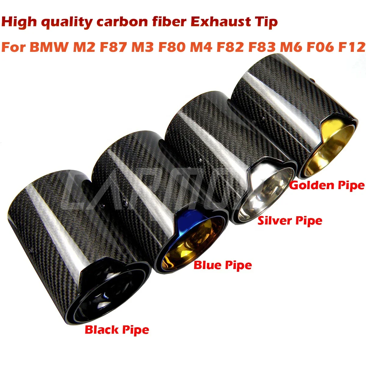 M logo Glossy Carbon Fiber Exhaust Tip Muffler For BMW M2 F87 M3 F80 M4 F82 F83 M6 F06 F12 F13