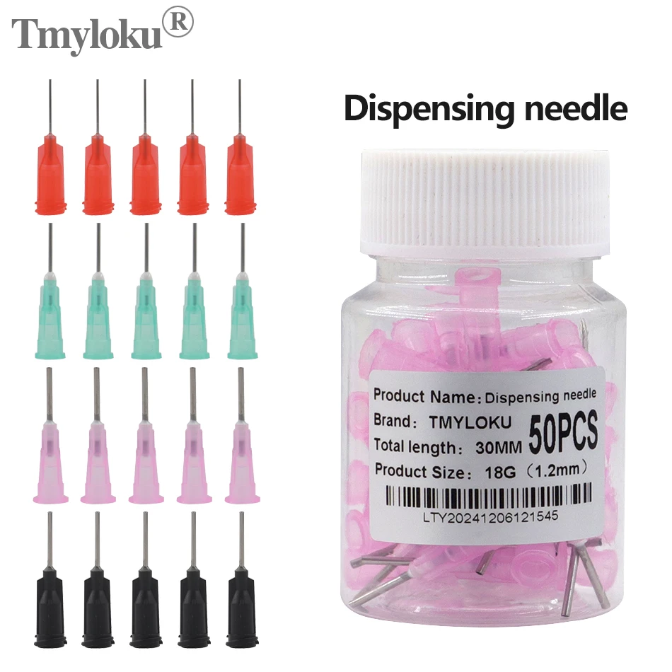 50pcs/Bottle 14-30G Dispenser needles 15 Types of Steel Tapered Needles Syringe Flux Paste Needles for Dispenser Controller