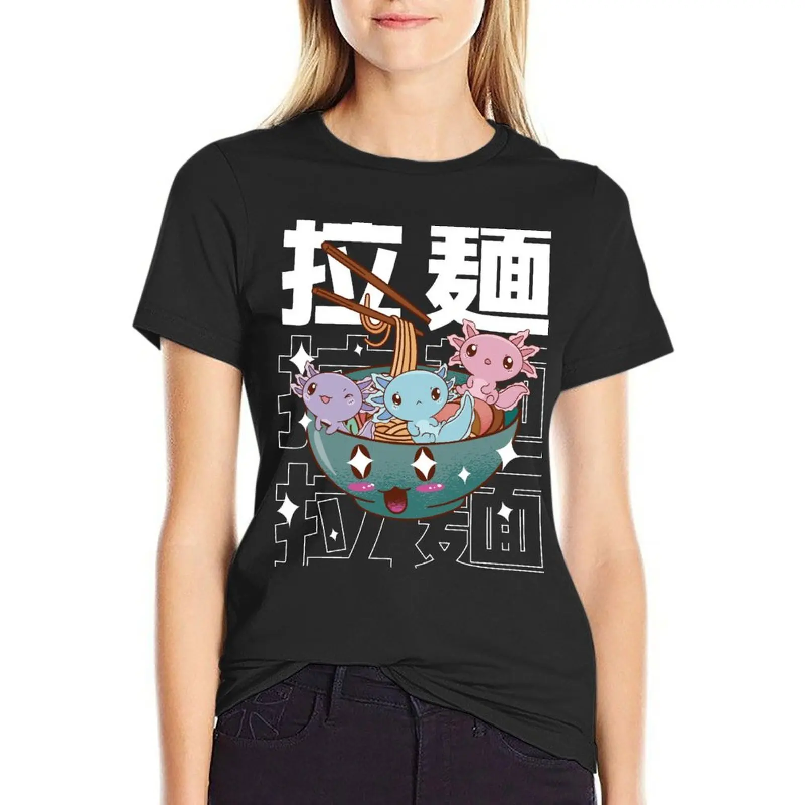 Kawaii Axolotl Inside Ramen Bowl Aesthetic Anime T-Shirt summer tops summer top lady clothes t-shirt dress for Women long