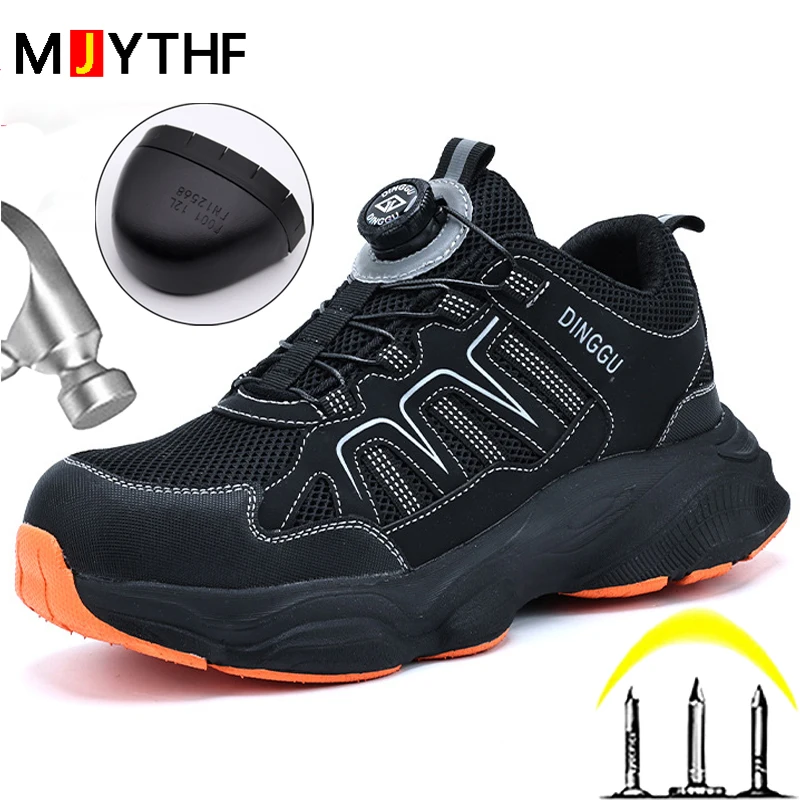 Rotating Button Men Sports Shoes Protection Boots Safety Shoes Men Anti-Smash Anti Puncture Work Shoes Non-slip Steel Toe Shoes