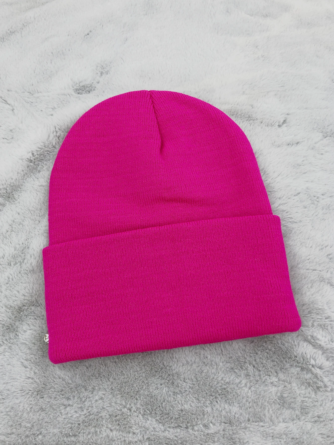 Women Fuchsia Neon Orange Rhinestones Beanie Thick Plain Knitted Glitter Crystals Toque Warm Winter Hat with Stones