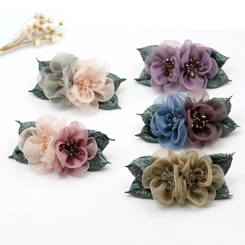 Women's Elegant Fabric Flower Hair Clip Sweet Mesh Tull Flower French Hair Barrette Ponytail Clip Hair Accessoires