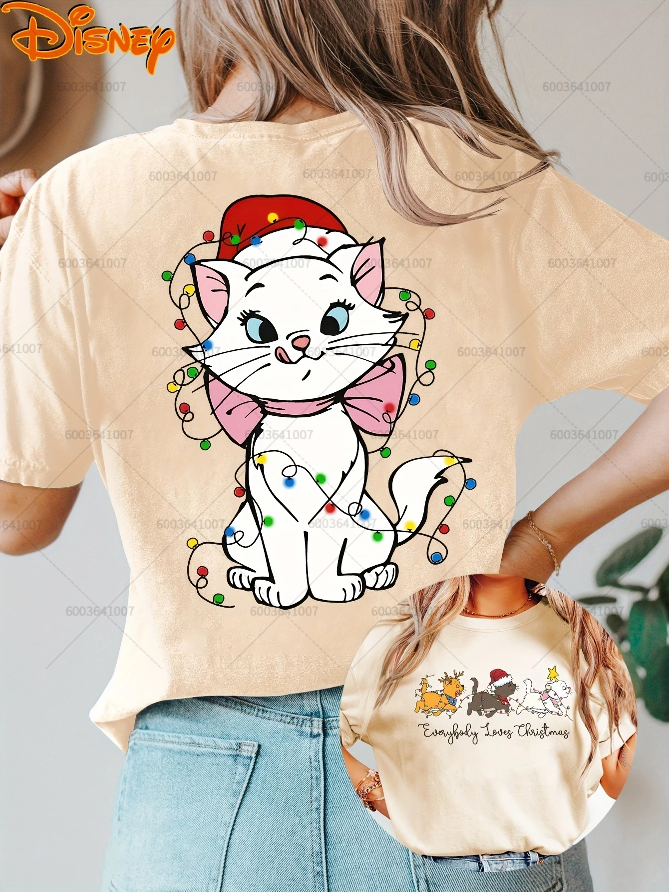 

Disney Mary Cat Christmas Women's Men Cotton T Shirt O-Neck Tees Unisex Women Couple Clothing Streetwear Oversized Summer Top