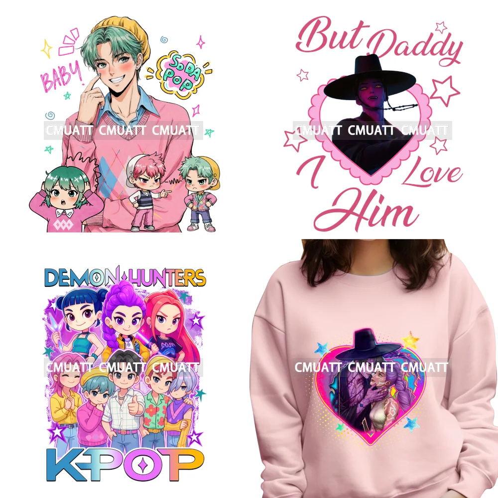 

Music Anime Fans Boys Band Girl Dinner Kpop Hunters Inspired Iron on DTF Washable Transfers Stickers Ready to Press for Clothes