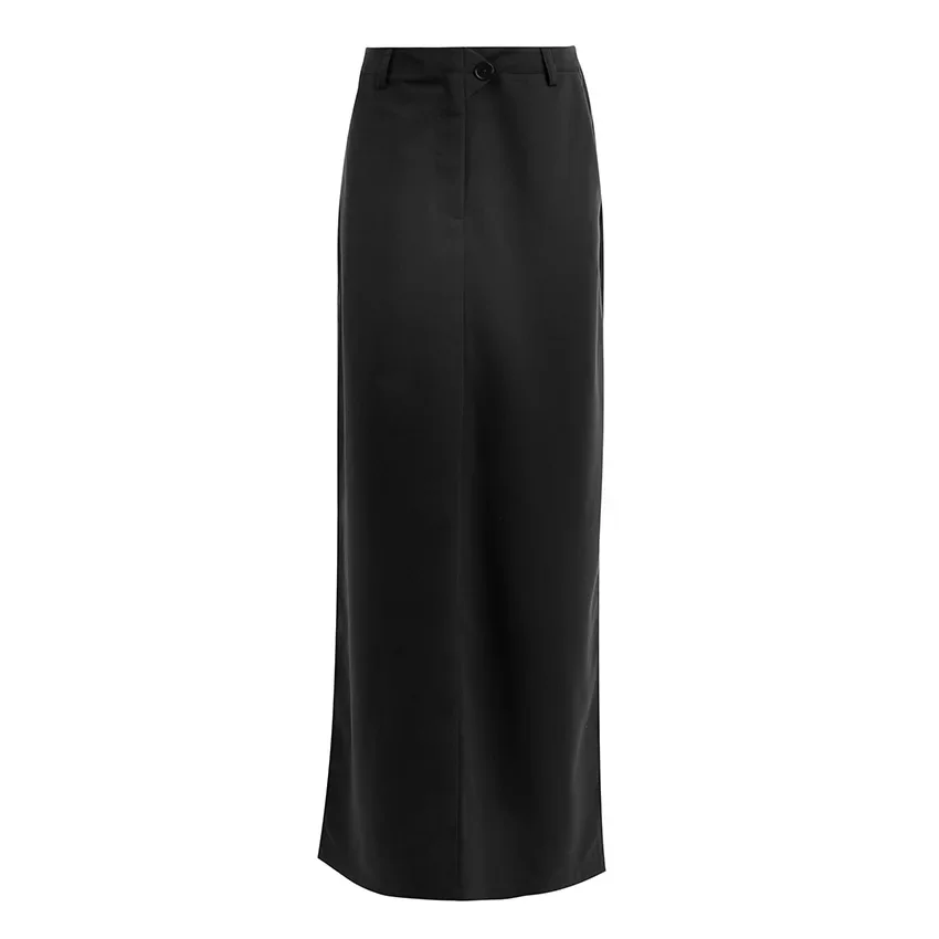 Black Skirt Women Autumn Streetwear High Waisted Pencil Long Skirts Dress Femme Casual Split Vintage Silk Skirt 2023