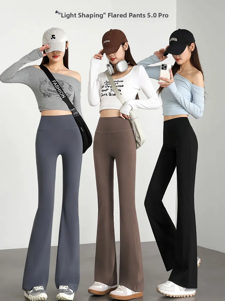 Cintura alta calças de yoga feminino queimado fce forrado bootcut casual emagrecimento leggings cintura alta náilon elastano calças