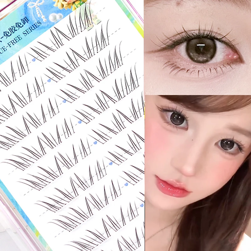 Große Packung Wimpern ohne Kleber: Definierte, flauschige Wimpern für den äußeren Winkeln, lange Nerzwimpern, natürliche Manga-Kunstwimpern für koreanisches Make-up