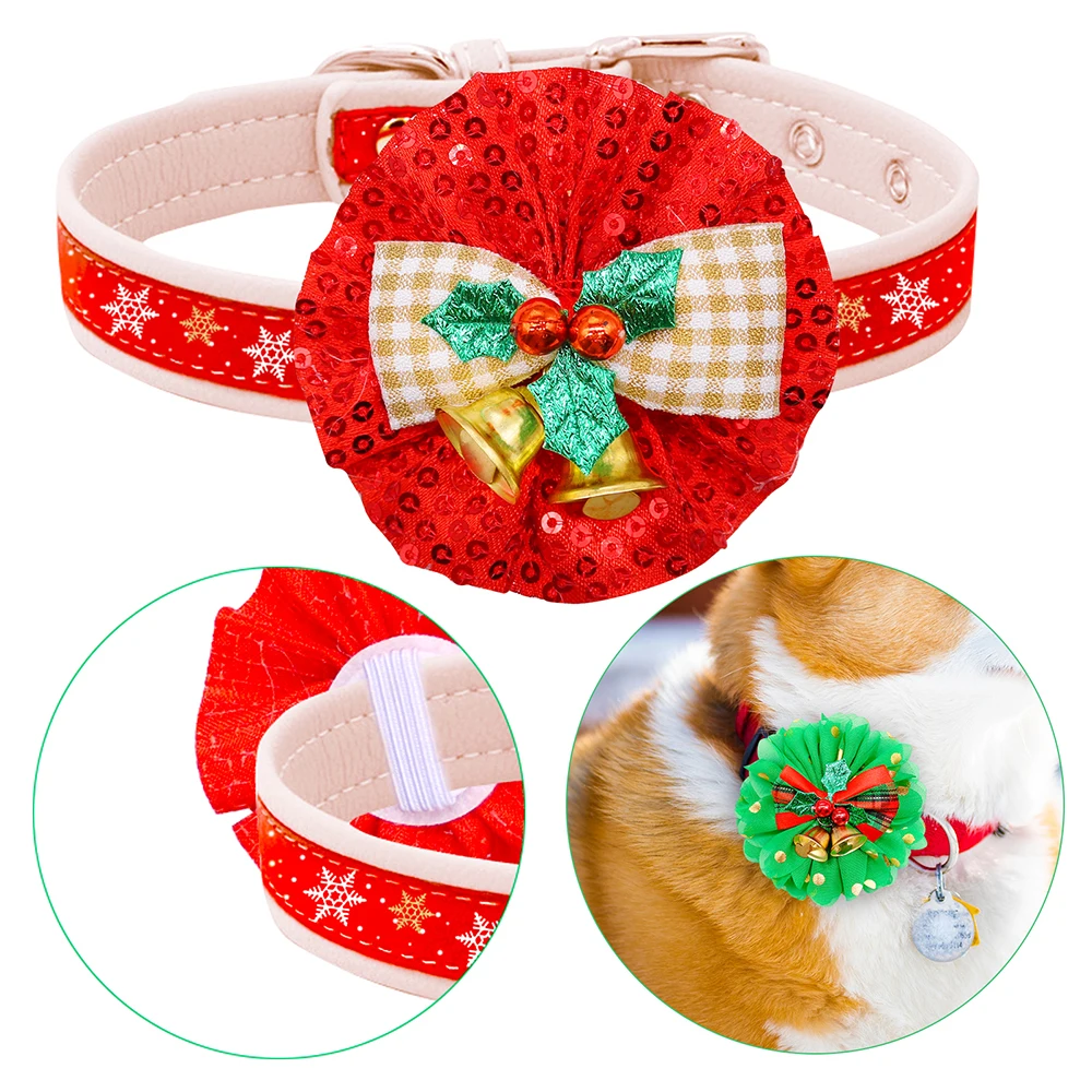 50pcs Christmas Dog Accessories Bell Slidable Dog Collar Accessories For Pet Dog Christmas Bow Ties Dogs Pets Grooming Products