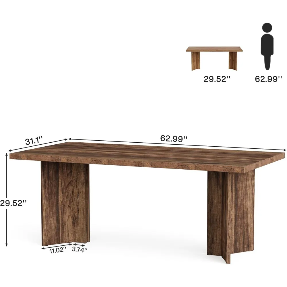 Mesa executiva de 63 polegadas, mesa de computador de escritório vintage com mesa grande, mesa de conferência de escrita de madeira de fazenda Wor