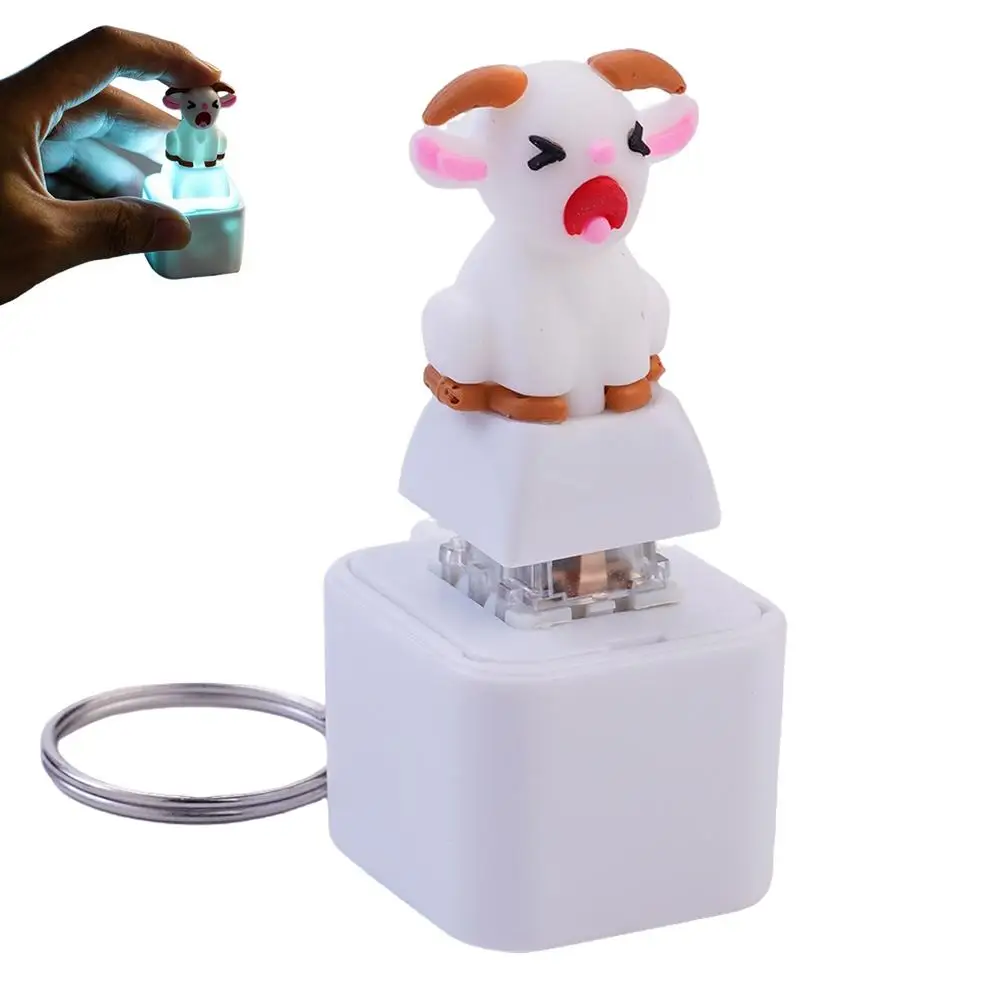 Rechargeable Screaming Goat Key Chain LED-Glowing Anti-Stress Fidget Button Cartoon Goat  Sounding Key Ring Pendant