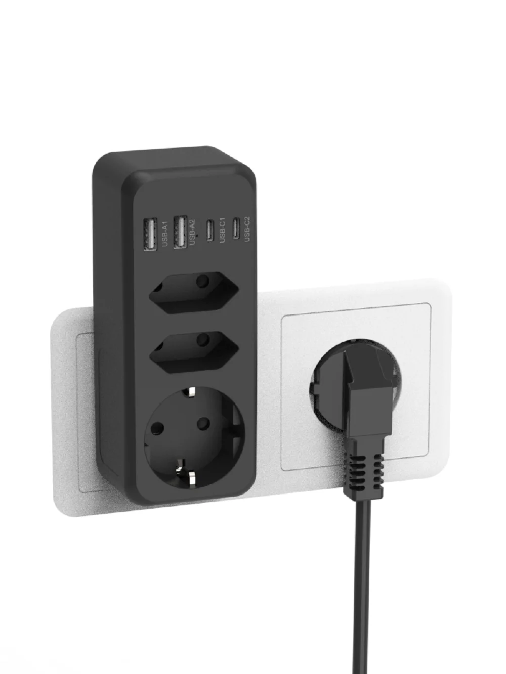 

7-в-1 вилка европейского стандарта, удлинитель с 3 выходами, 2 портами USB-A и 2 портами USB-C, удлинитель с несколькими розетками, настенный адаптер с интервалом