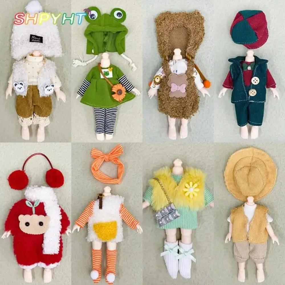 

Replacement Outfit 16cm Doll Clothes Suit Plush Patch Sweet Skirt Doll Winter Dressup Skirt Cartoon DIY Clothing