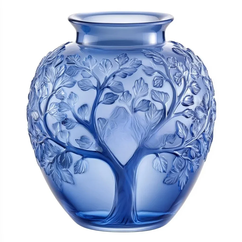 Hand-carved home decoration, crystal glass leaf relief vase