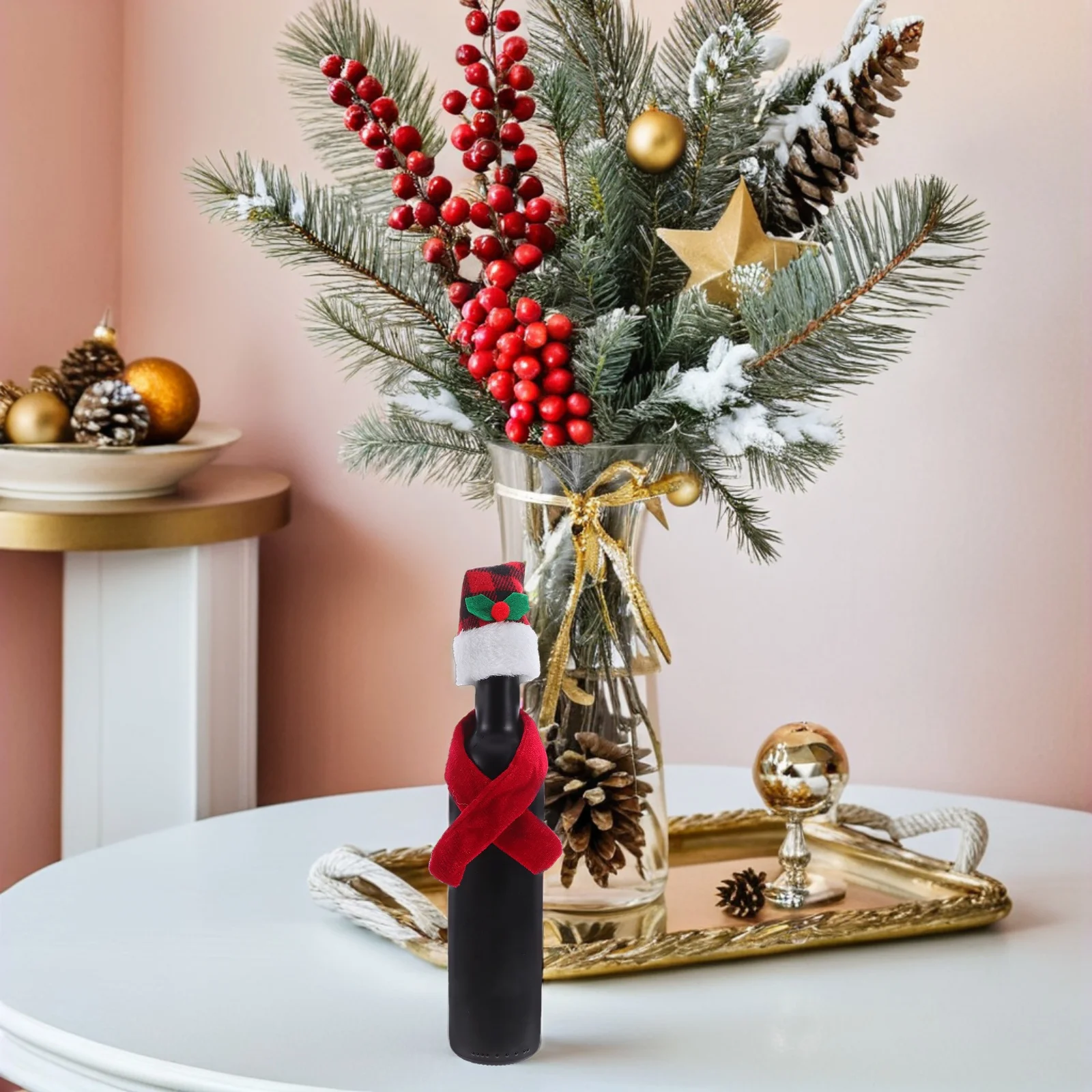 

12Set Mini Christmas Scarf Hat Set for Wine Bottles DIY Holiday Decoration Craft Kit Table Centerpiece Ornament Home Party Decor