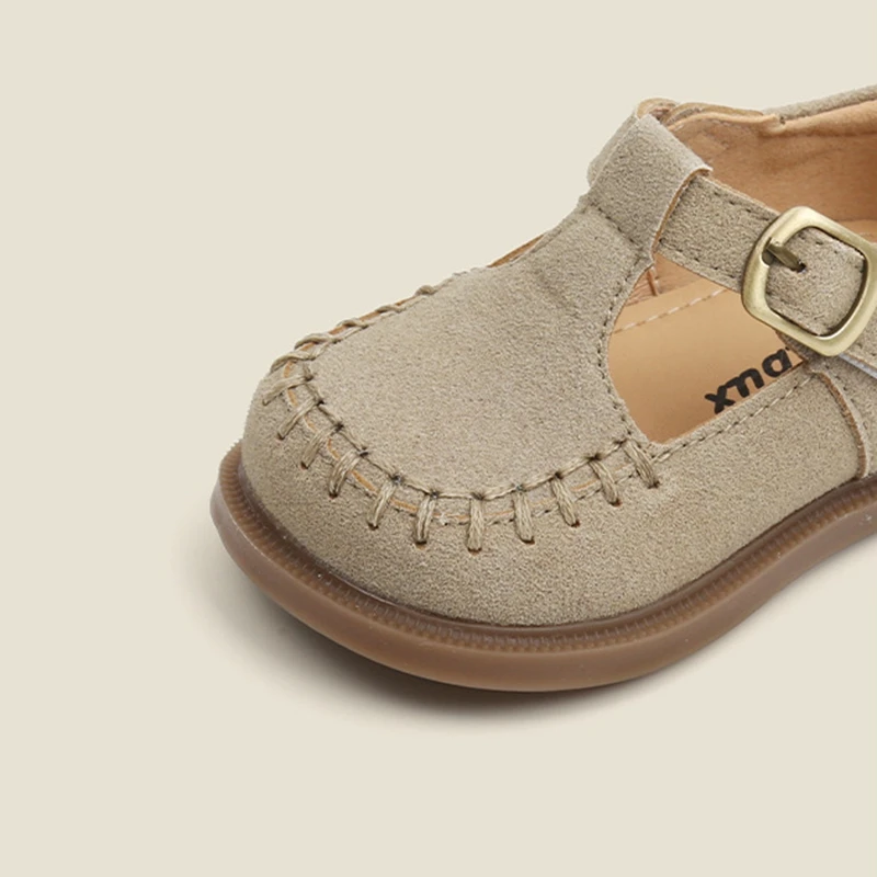Claladoudou-zapatos planos de cuero genuino para niños, calzado informal de costura Simple hecho a mano, versión coreana, primavera y otoño