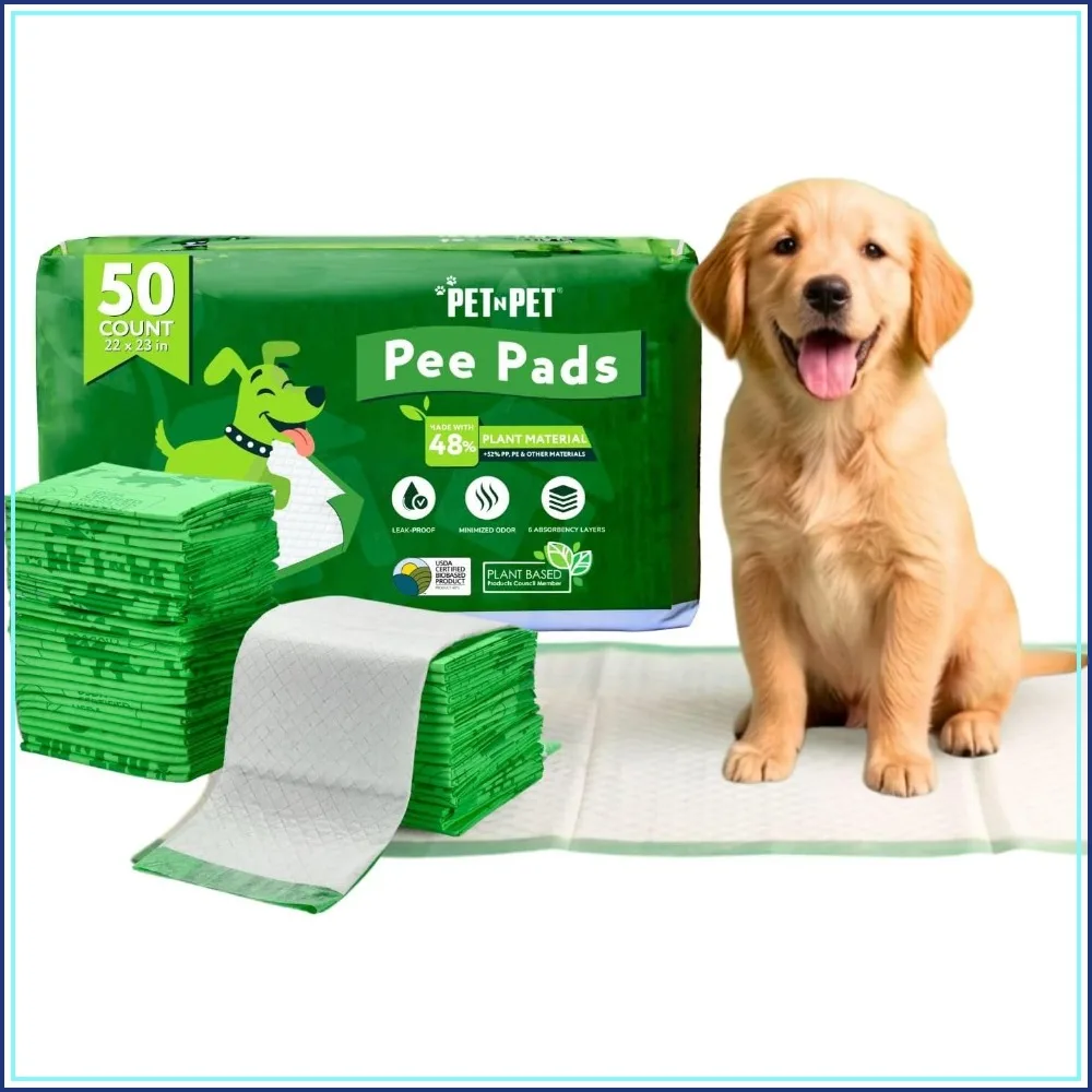 50 Counts Unscented Dog Pee Pads, 48% Plant-Based, High Absorbency & Leak-Proof, Puppy Training Pads