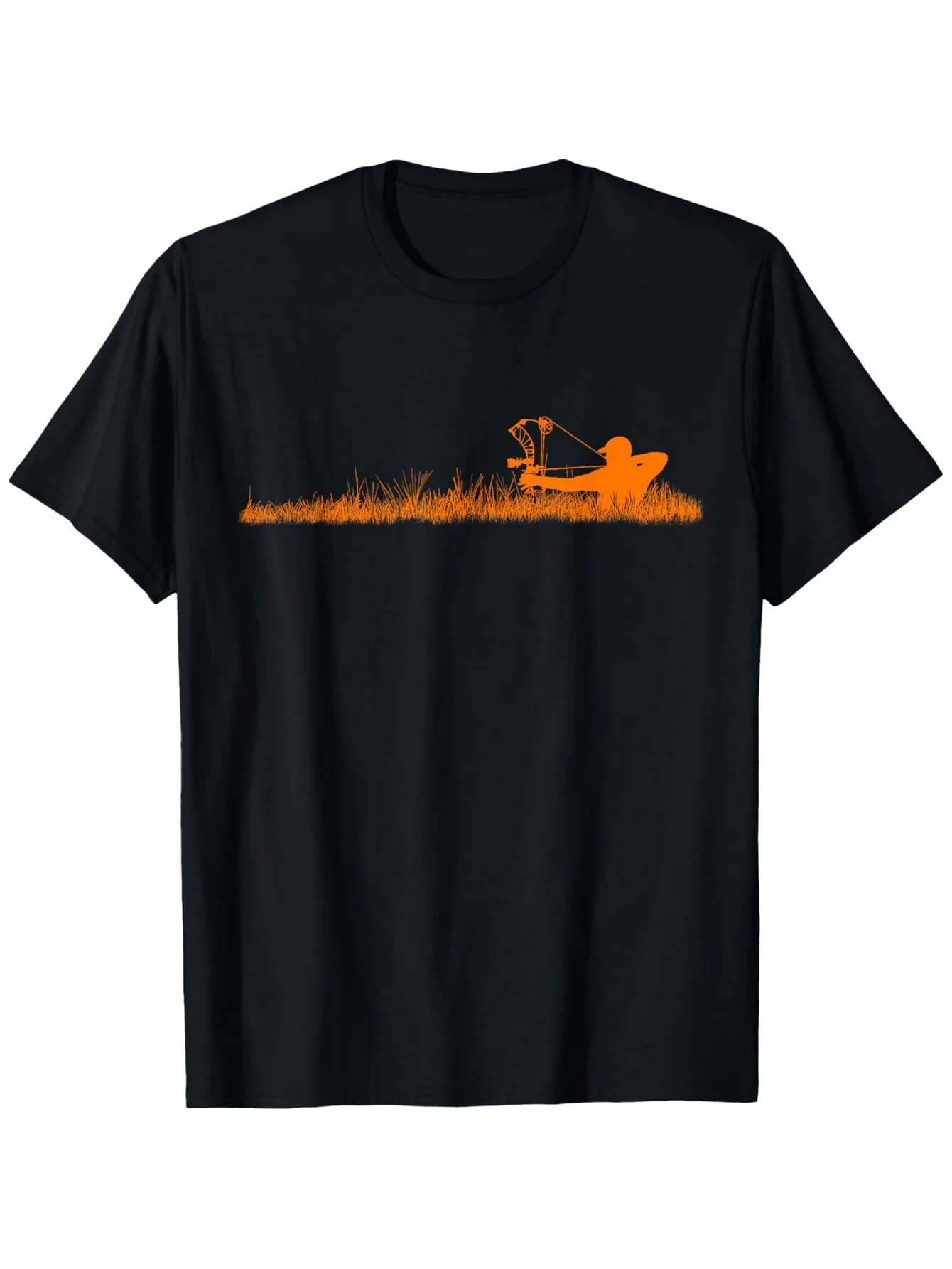 Men's and Women's Bow Hunting Pattern T-Shirt - 100% 220gsm Heavy Short Sleeve T-Shirt with Elk and Deer Archery Design, Casual Outdoor Shirt for All Seasons, Suitable for Hunting Lovers, Size S-XXXL, Black with Orange Print (Unisex Version)