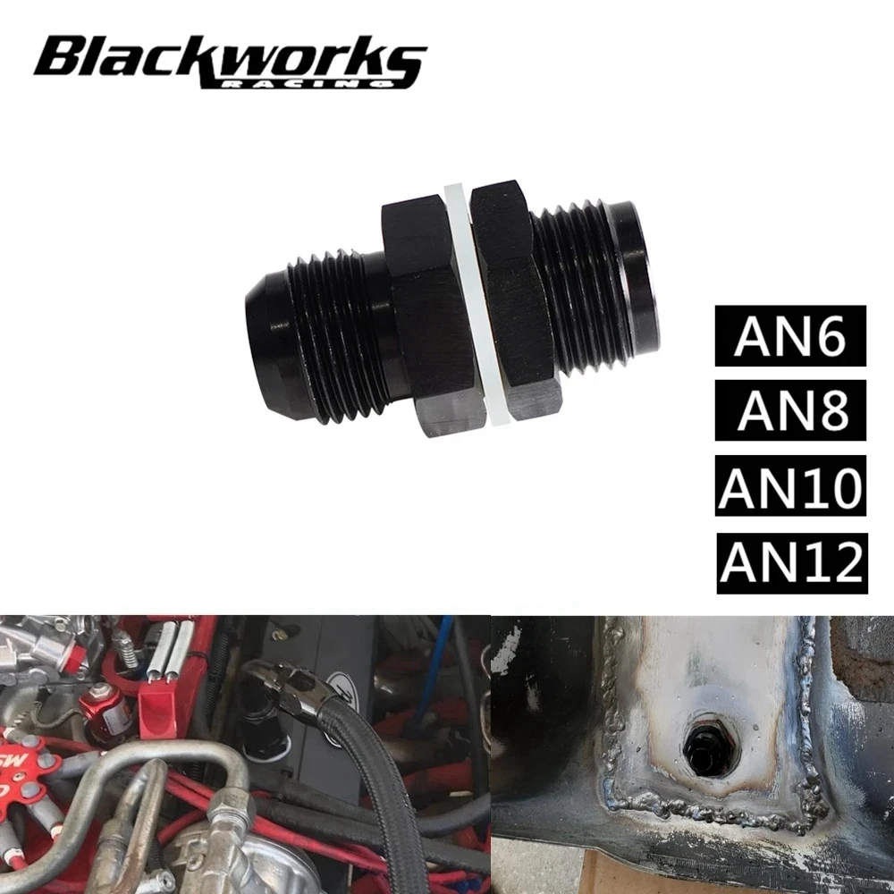 Fuel Cell Bulkhead Fitting Adapter Male AN6 AN8 AN10 AN12 With Washer Aluminum Black Auto Accessories