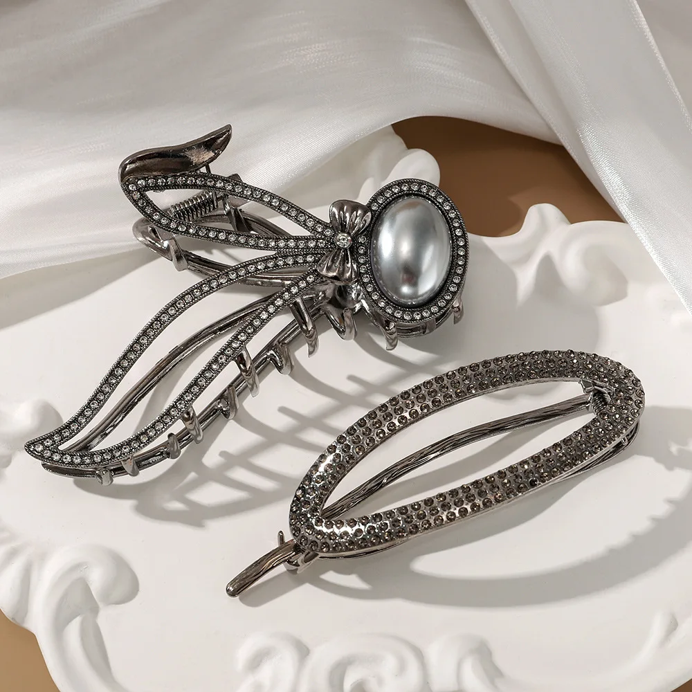 

Коготь для волос с французским жемчугом, 1 шт., металлический зажим с бантом, большая прическа, шпилька на спине, элегантные заколки