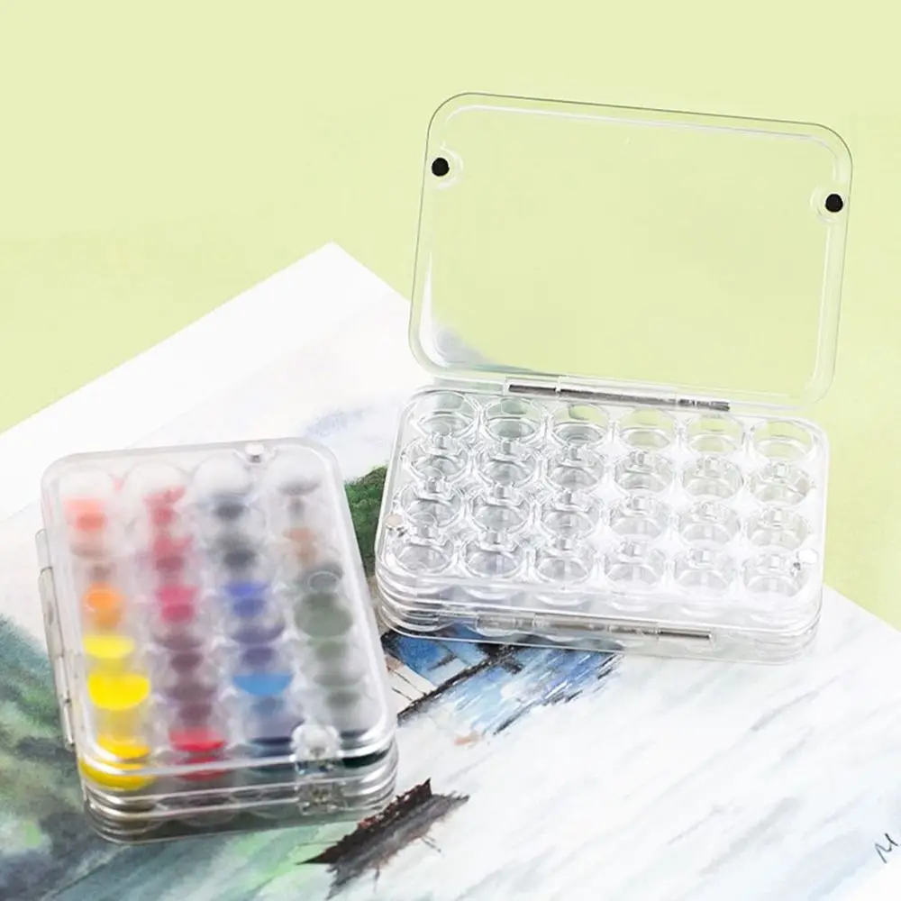 Портативная мини-акварельная палитра с 24 сетками, прозрачная пустая лоток для акварельных красок, герметичная коробка для акриловых красок, дорожная коробка