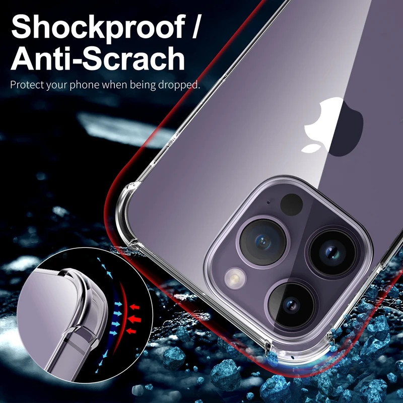 Luxury Shockproof Clear Phone Case For iPhone 11 12 13 14 15 Pro Max X XR XS 7 8 Plus Silicone Bumper Transparent Back Cover