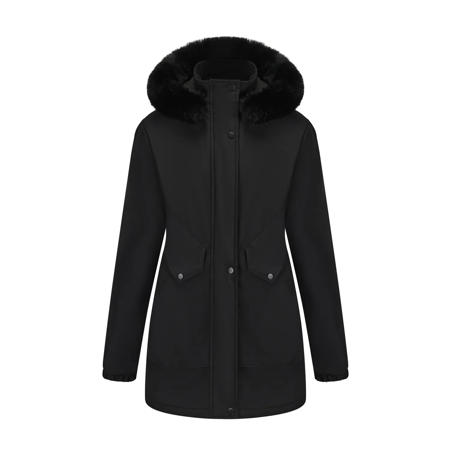 Women's Waterproof Medium-Length Parka pocket functionality and closure mechanism demonstration