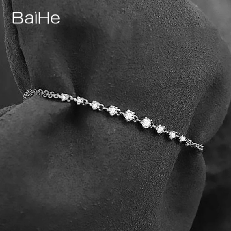 BAIHE Solid 18K White Gold 0.4ct H/SI Natural Diamond Bracelet for Women Everyday wear Trendy Fine Jewelry Pulsera Браслет