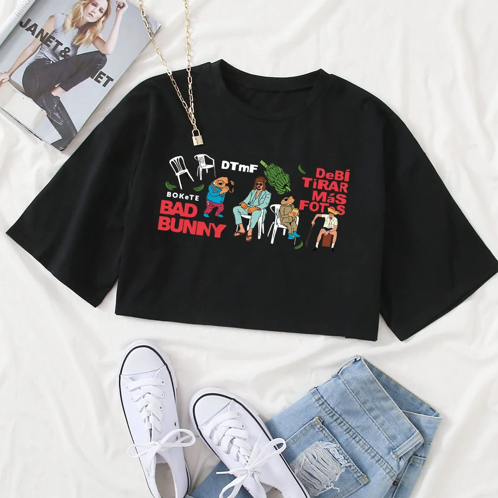 Bad Bunny 2026 Crop Top camiseta Debi Tirar Mas Fotos DTMF Top corto de manga corta camisa Sexy camiseta para niñas