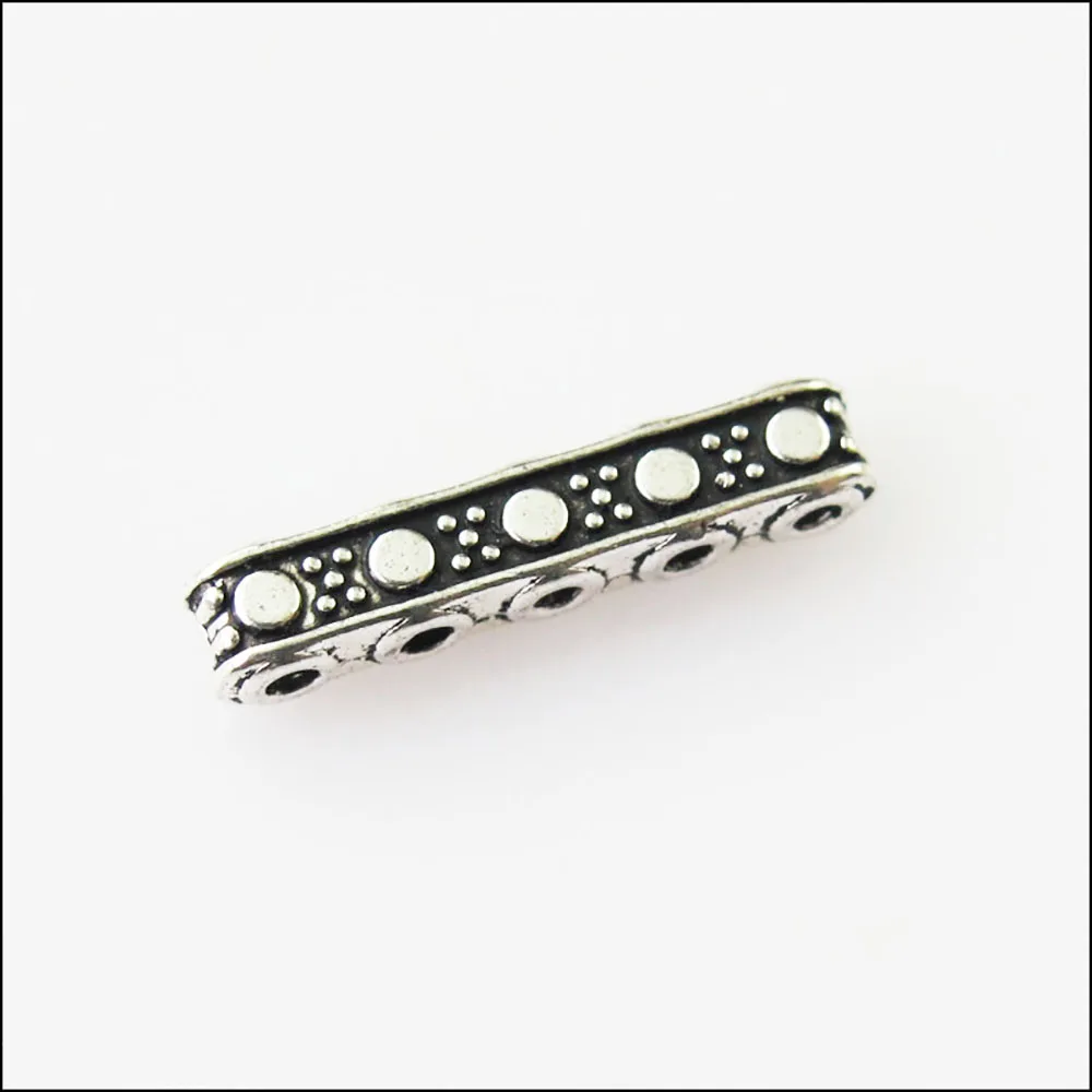 30 sztuk postarzanych srebrnych barw 5-5-otworowych koralików dystansowych zawiesza złącza 3,5x17mm