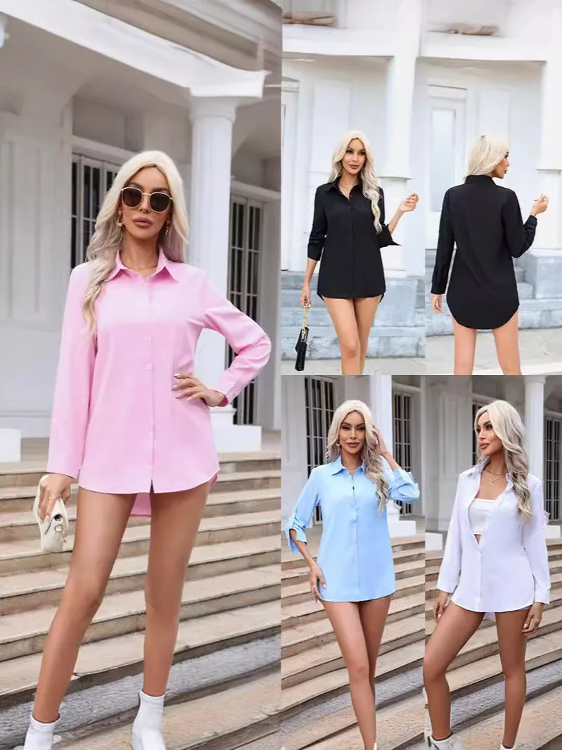 

Изысканная рубашка свободного кроя, универсальная удлиненная рубашка на пуговицах, белая классическая блузка для повседневной носки