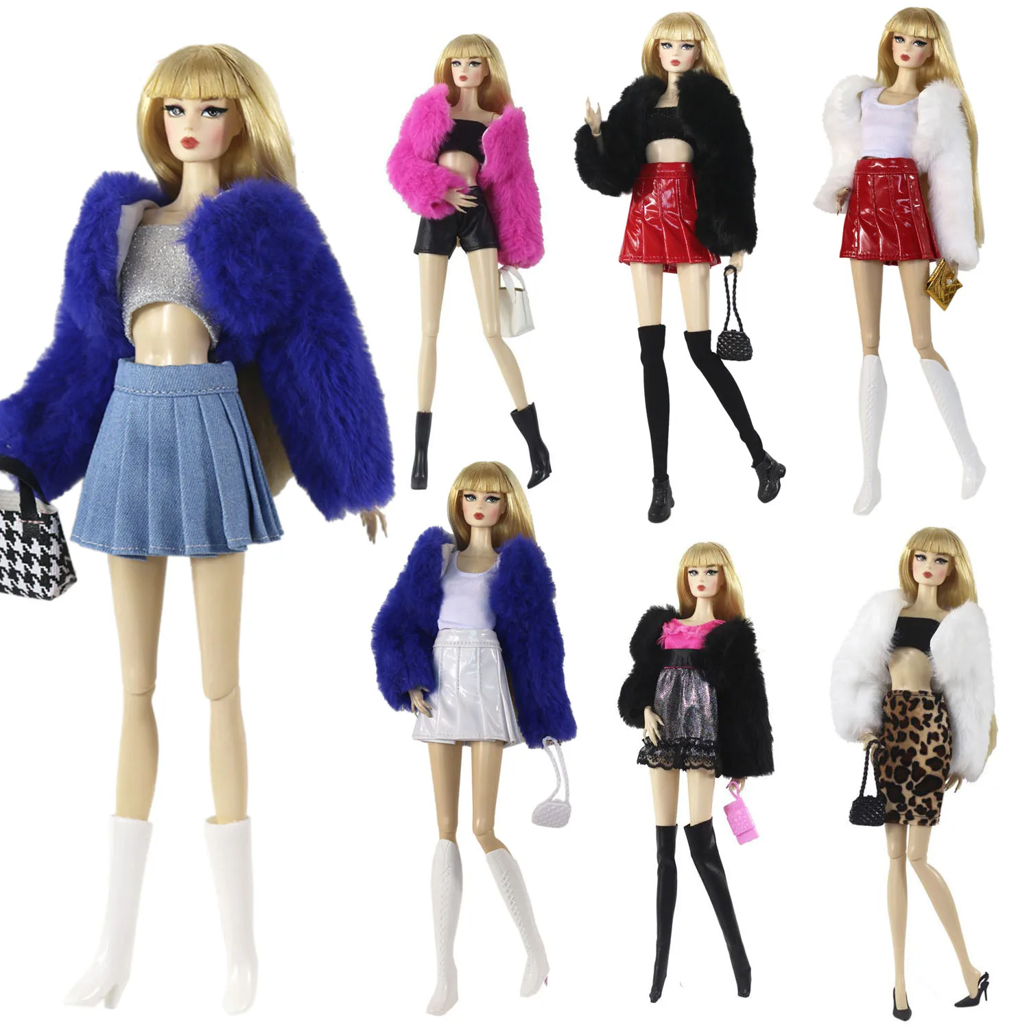 

30cm doll clothing set / Plush coat top shorts pant bag boots suit outfit accessories for 1/6 xinyi Fr2 ST blythe barbie doll