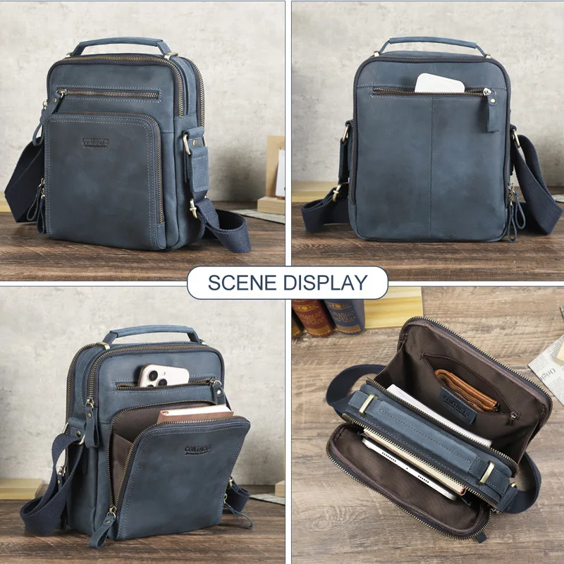 HTS-MB108C Head Layer Cowhide Fashionable Single Shoulder Crossbody Bag Multifunctional Hand-held Men's Leather Bag
