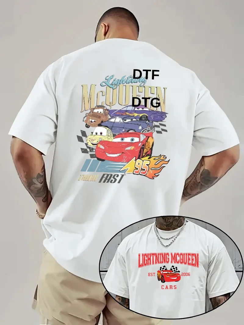 تي شيرت برسومات Disney Cars Movie Lightning McQueen Mater Finn للبالغين - تصميم سباق باللون الأزرق الداكن