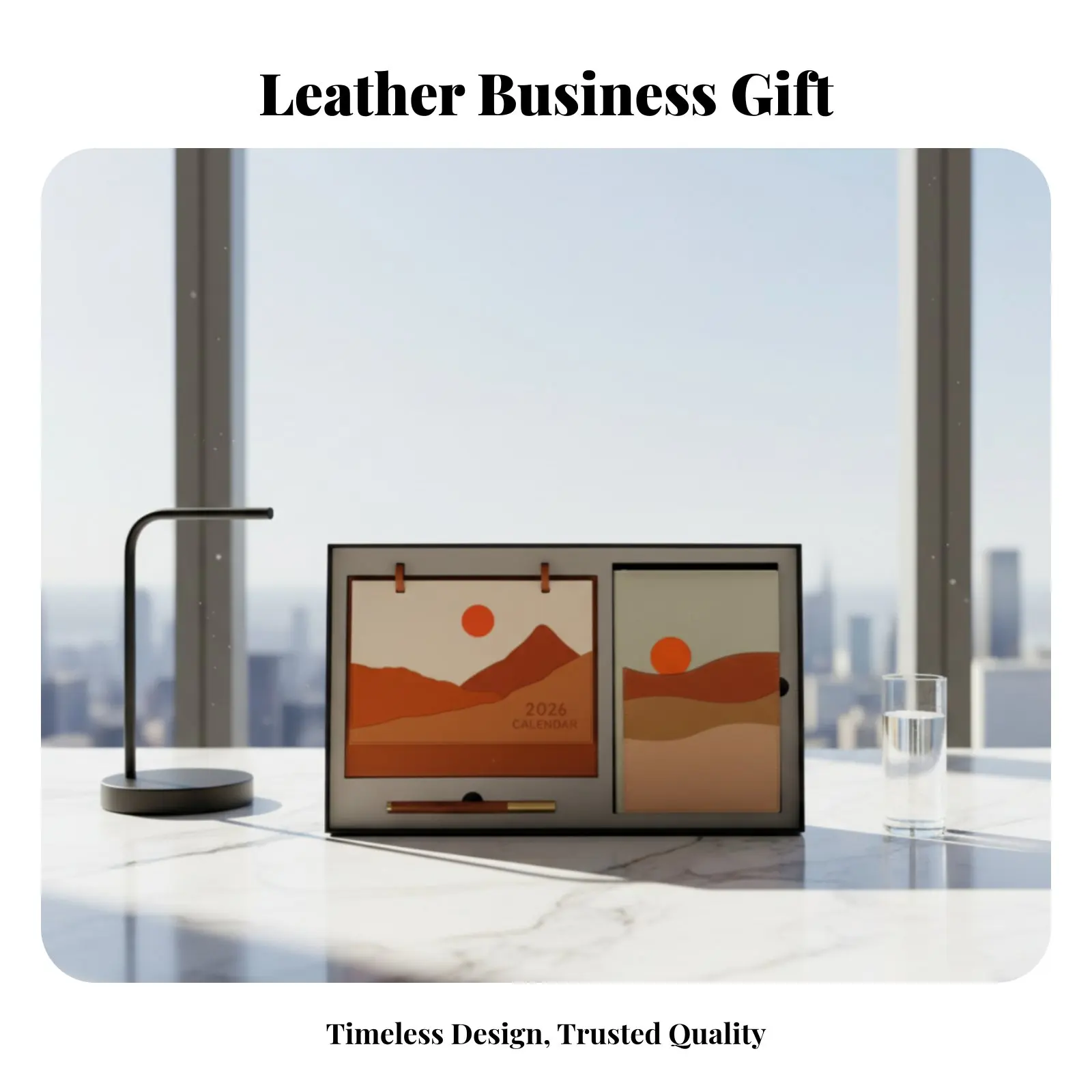 

Leather Desk Calendar, Custom Insignia, Business Chinese Design Notebook Gift Set, Elegant Box Packaging