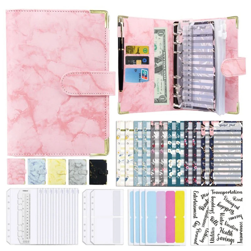 1Set A6 Budget Binder Cash Envelope Planner System Organizer with Budget Money Envelopes,Expense Budget Sheets,Binder Pockets