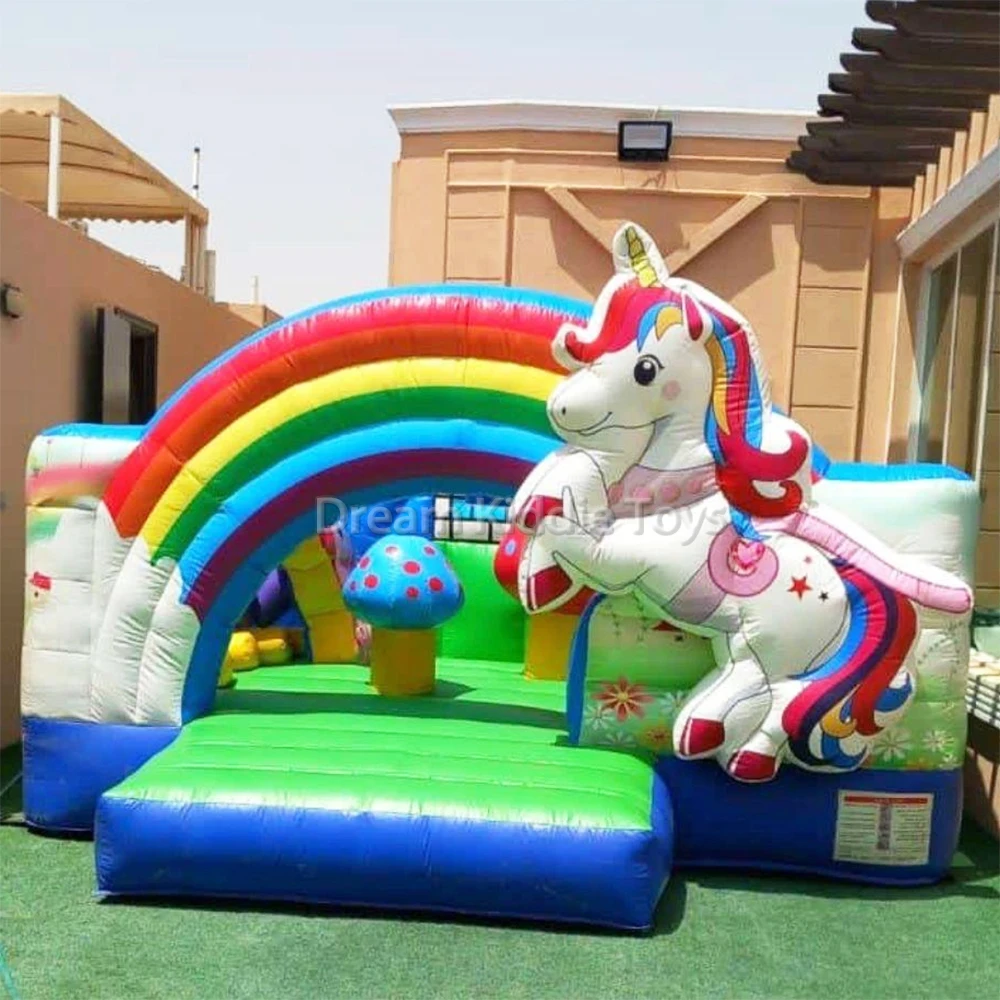 Custom Made Unicorn Rainbow Inflatable Kids Trampoline PVC Tarpaulin Accessories-Repair Kits Indoor Outdoor Play Model Bouncy